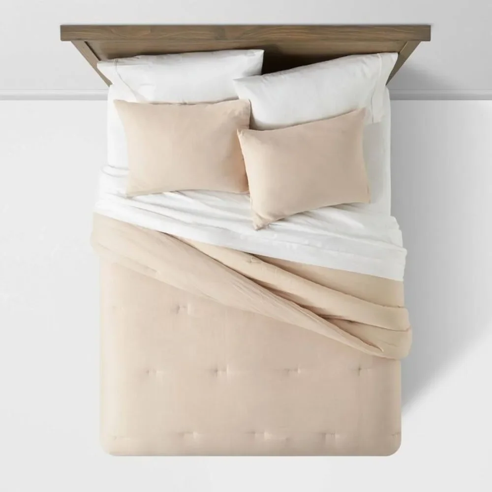 Open Box - Threshold -  Comforter Set 100% Sateen Quilted, Khaki Khaki